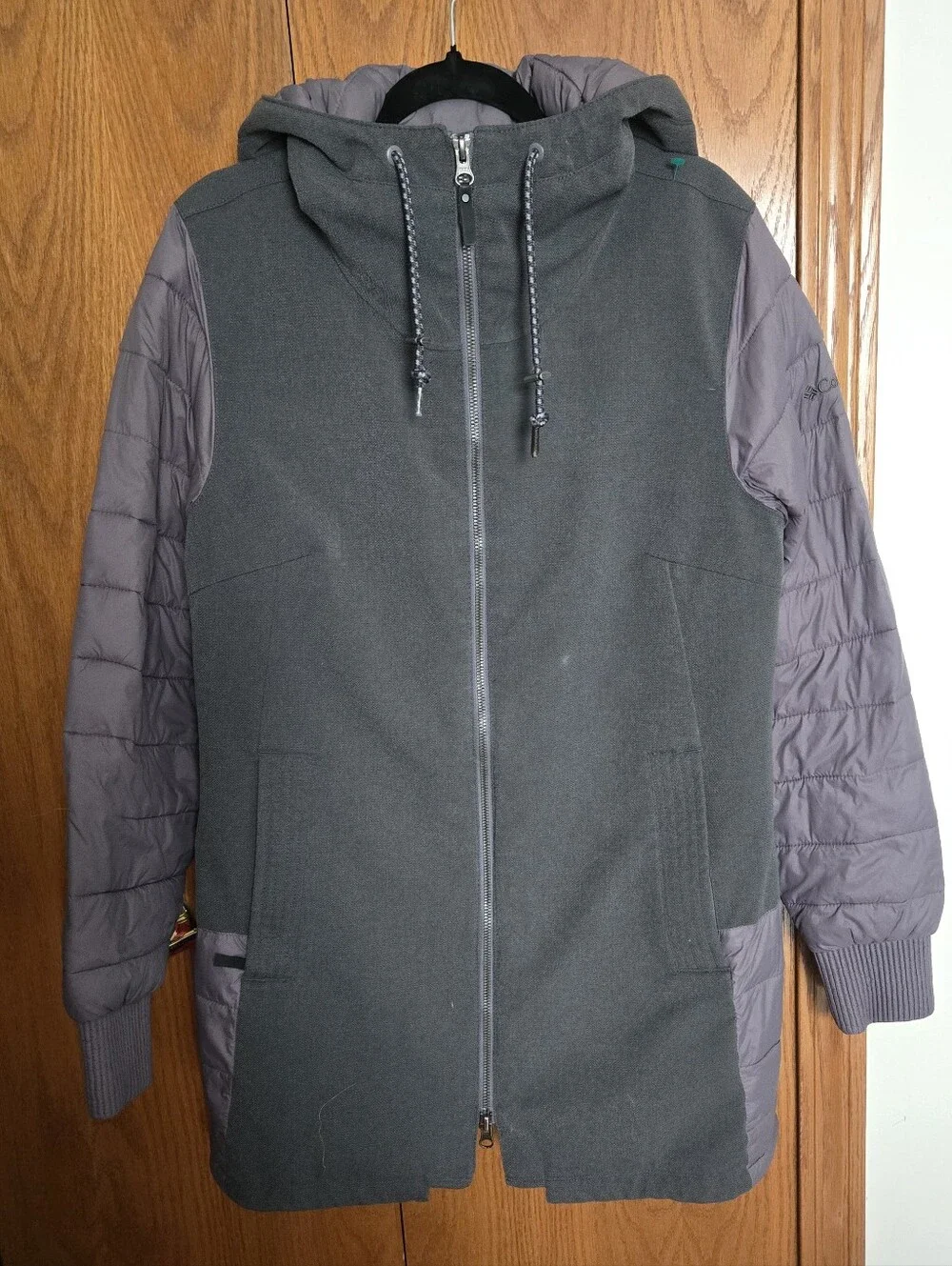 Columbia Two-Tone Quilted Hooded Puffer Coat S Gray